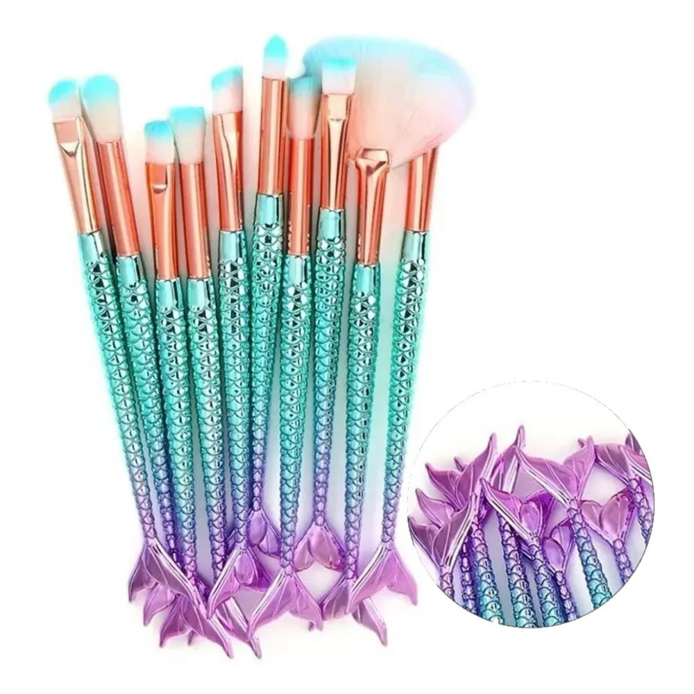 Kit 10 Pincéis de maquiagem Sereia