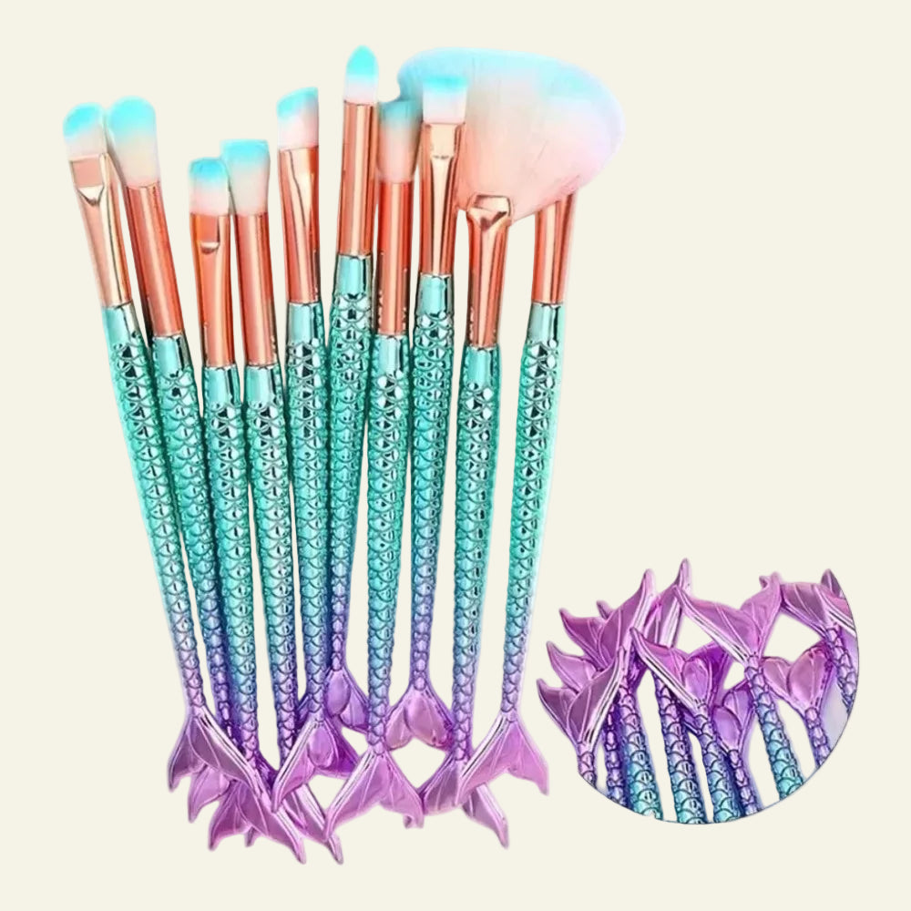 Kit 10 Pincéis de maquiagem Sereia
