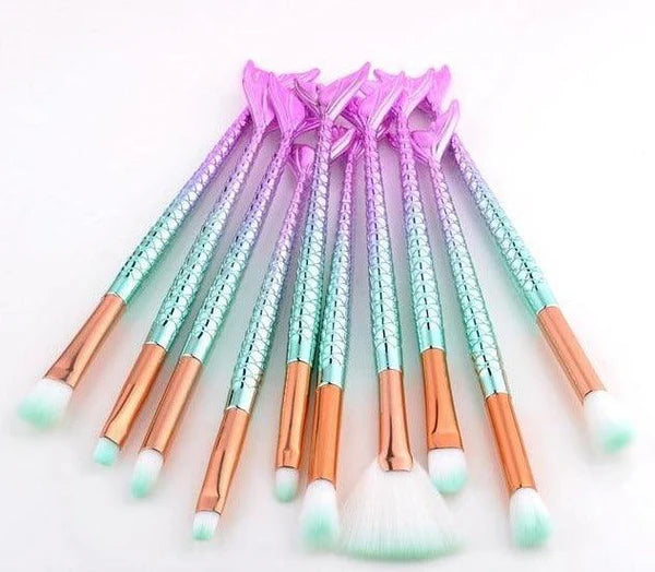 Kit 10 Pincéis de maquiagem Sereia